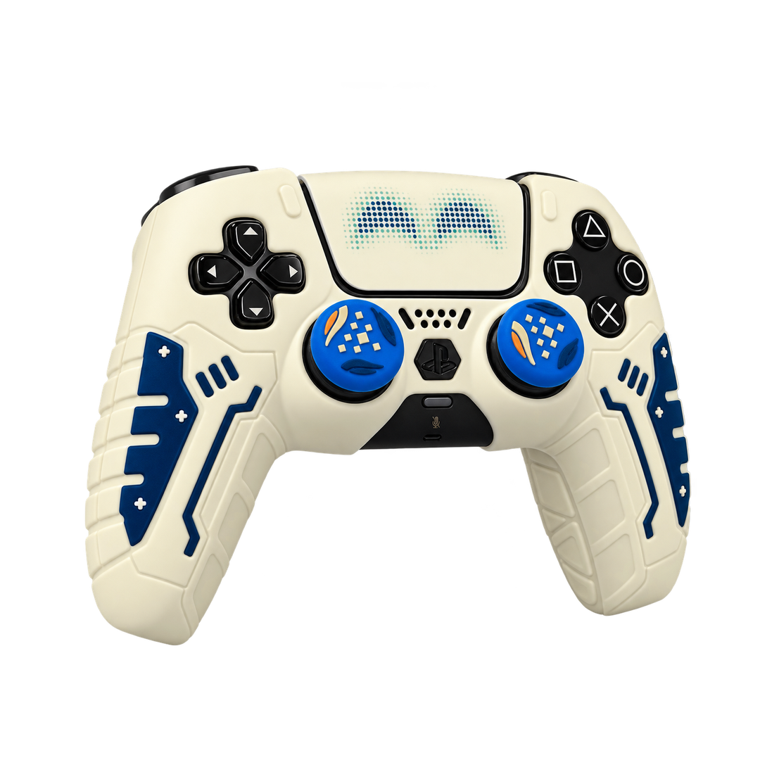 White and Blue Silicone Skin for PS5 DualSense Controller — 01