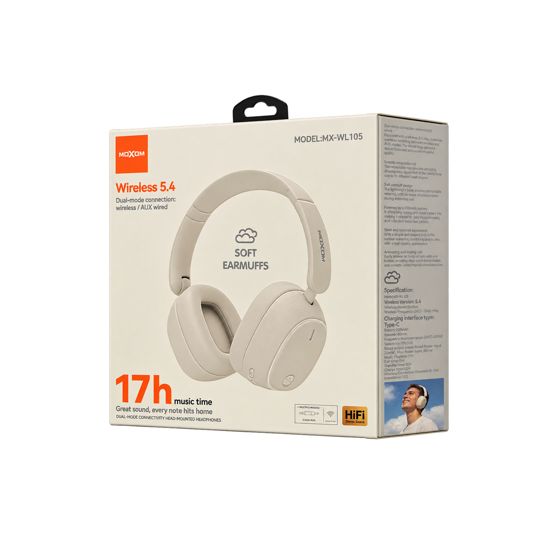Wireless Bluetooth 5.4 Over-Ear Headphones - White — 54 01