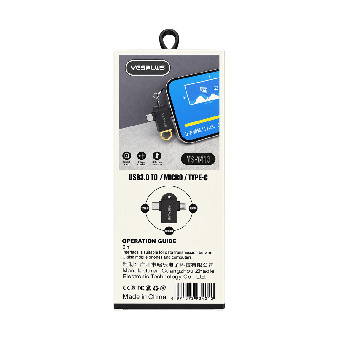 YESPLUS YS-1413 OTG Adapter - USB-A to USB-C and Micro-USB — 02